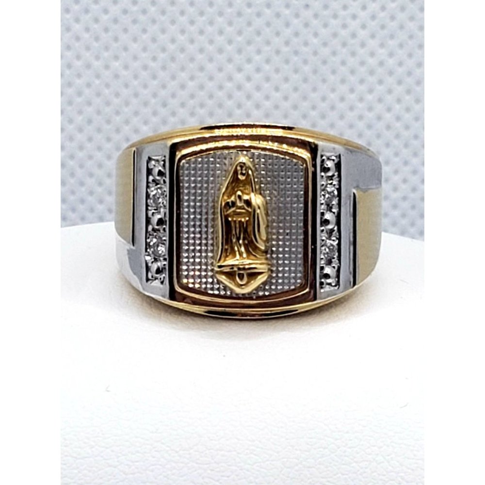 14K Tricolor Our Lady of Guadalupe Mens Ring, Religious Jewelry.